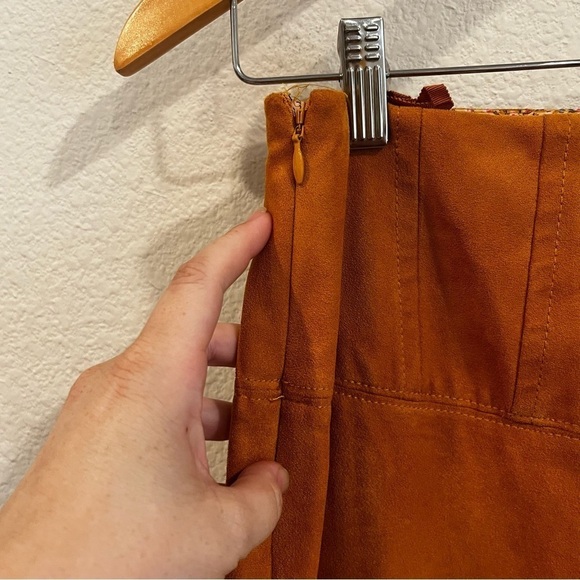 Anthropologie Maeve cosmina yellow vegan faux suede high low midi skirt size 00p - Picture 10 of 12